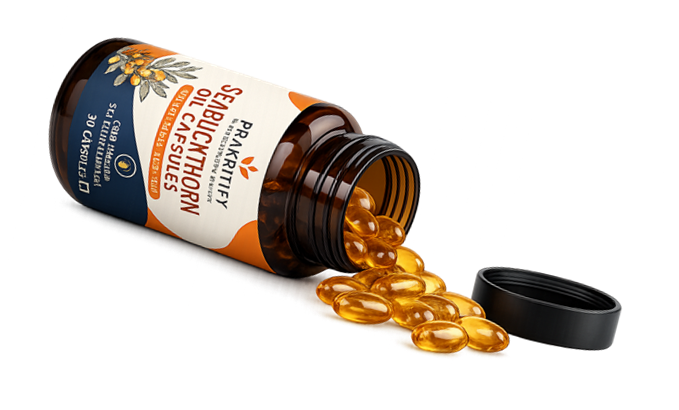 Seabuckthorn capsules spilling
